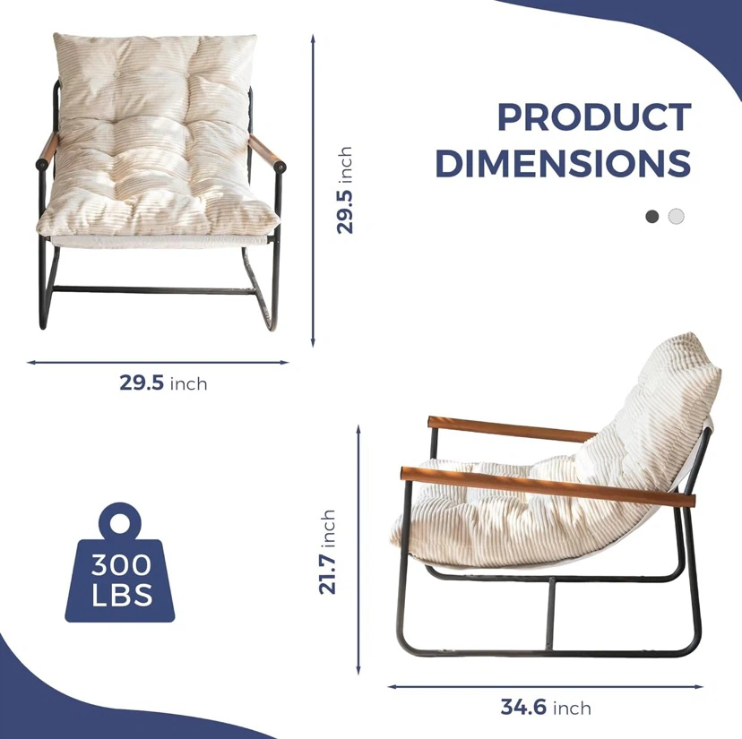 Comfy Armchair with Metal Frame Wooden Armrest - photo 2