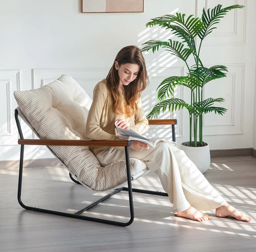 Comfy Armchair with Metal Frame Wooden Armrest - photo 3