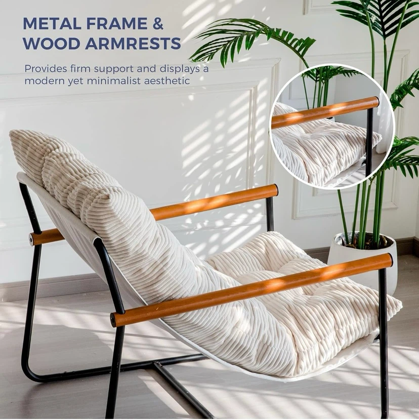 Comfy Armchair with Metal Frame Wooden Armrest - photo 5