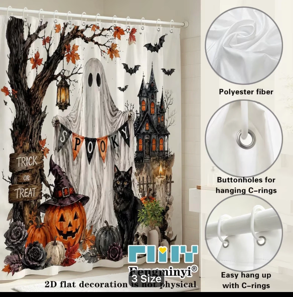 Fengminyi Spooky Halloween Shower Curtain - photo 4