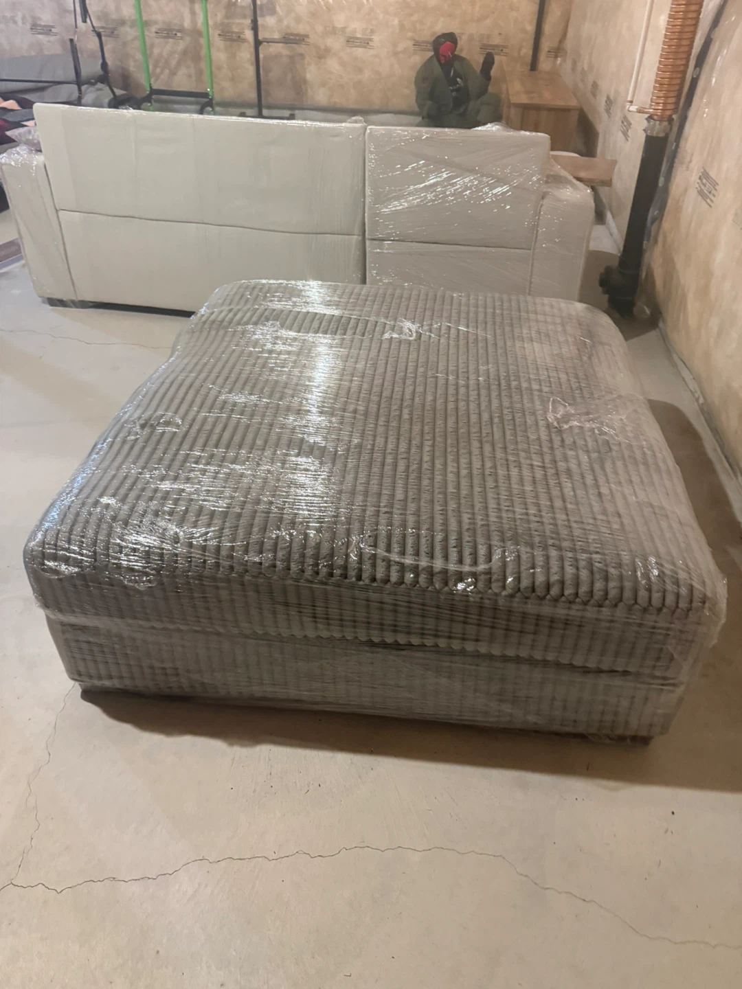 Large Grey Corduroy Ottoman - Ashley - photo 2