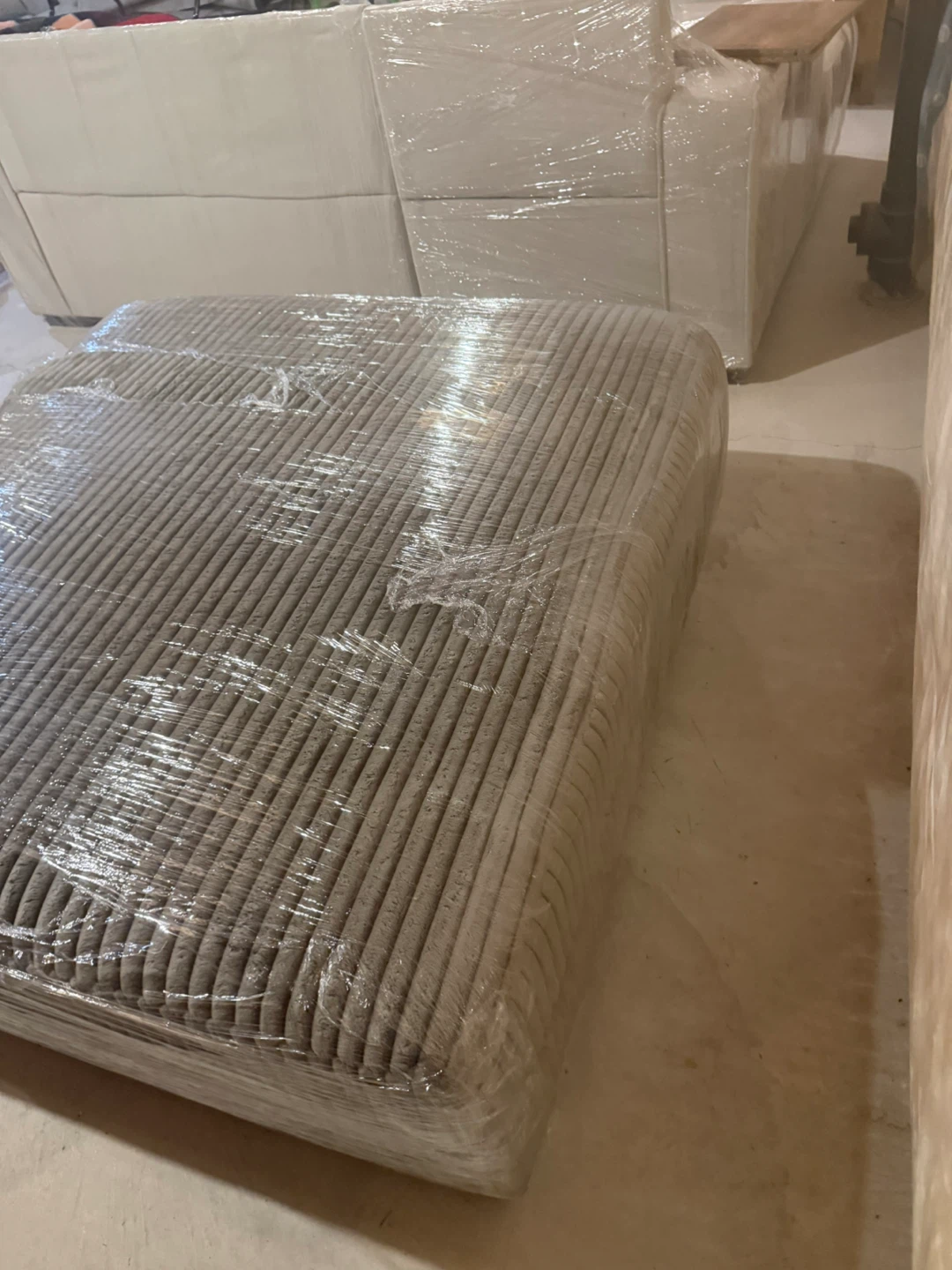 Large Grey Corduroy Ottoman - Ashley - photo 3