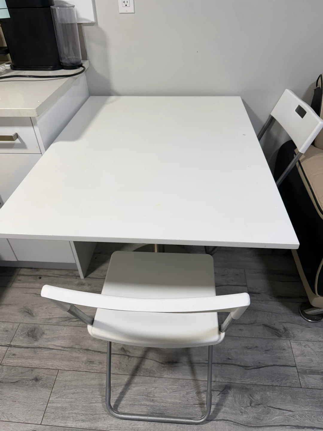 White Dining / Office Table with 2 IKEA GUNDE Folding Chairs