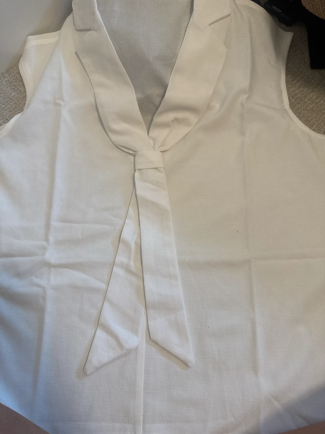 White Sleeveless Tie-Neck Blouse