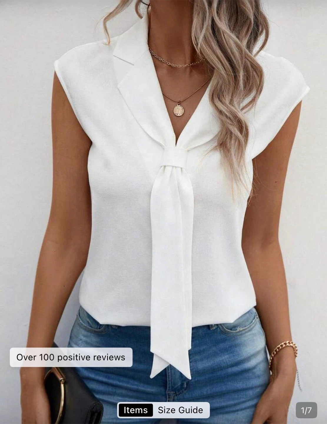 White Sleeveless Tie-Neck Blouse - photo 2