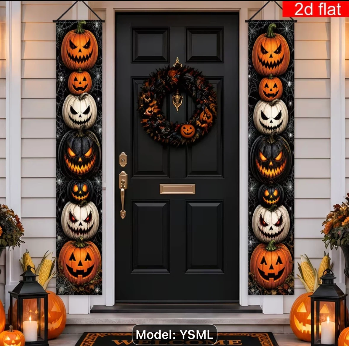 Set of 2 Halloween Pumpkin Porch Banners