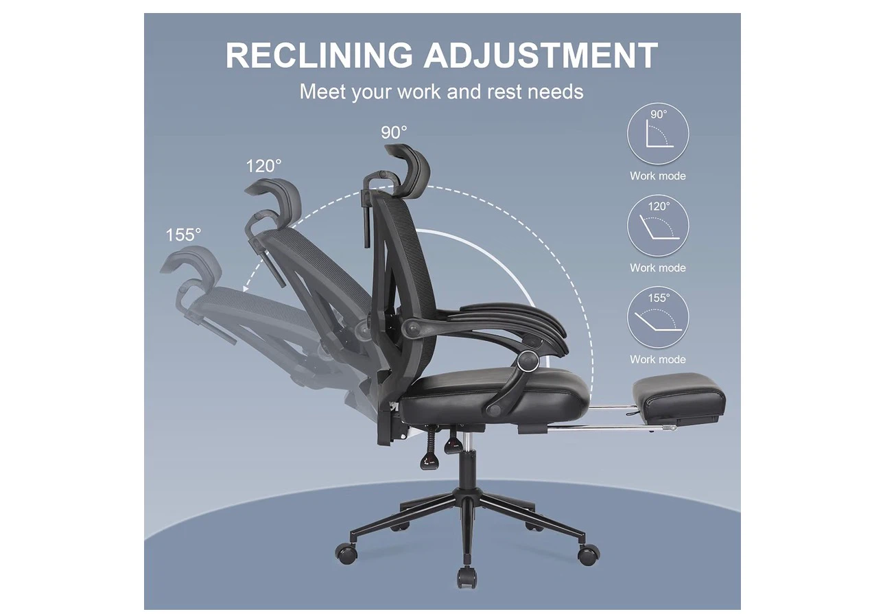 Grey Ergonomic Office Chair with Footrest - photo 5