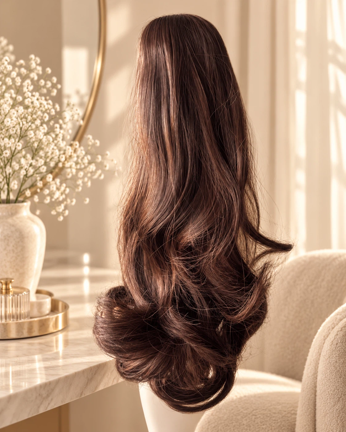 Long Brown Wavy Ponytail Extension