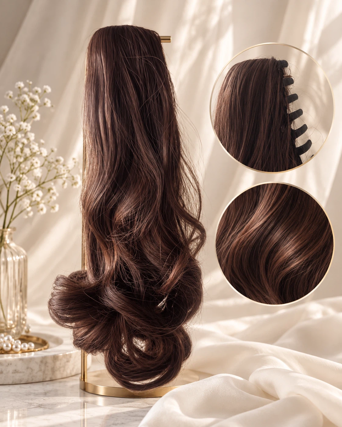 Long Brown Wavy Ponytail Extension - photo 2
