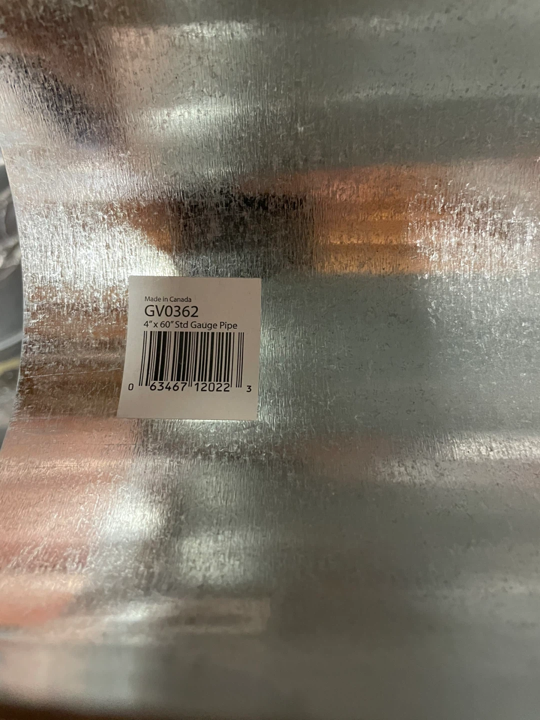 4 inch x 60 inch Standard Gauge Galvanized Pipe