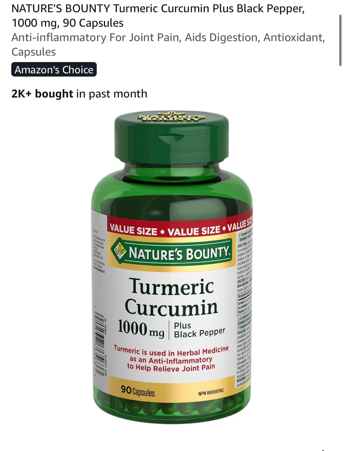 Nature's Bounty Turmeric Curcumin 1000mg 90 Capsules