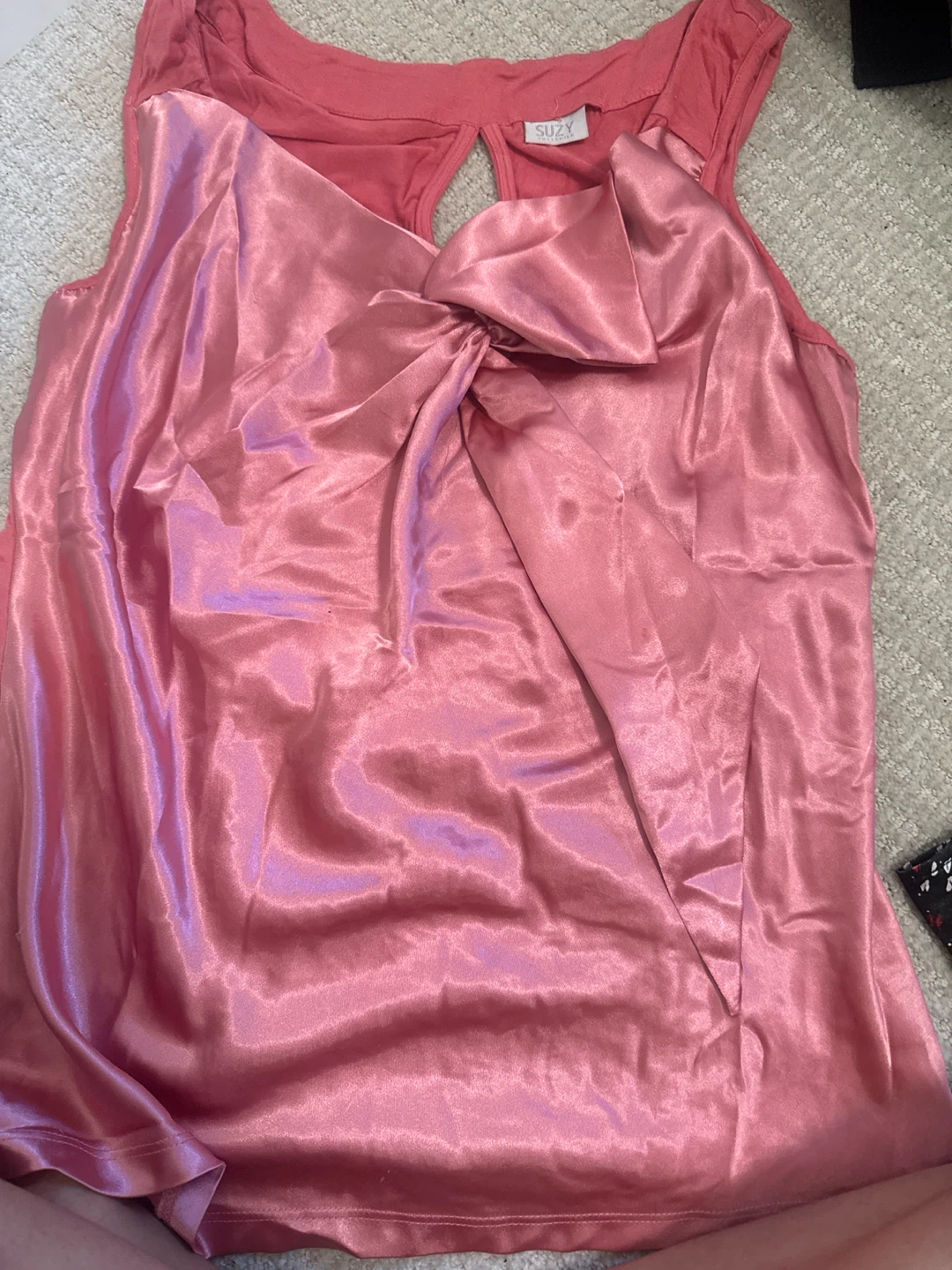 Suzy Shier Pink Satin Sleeveless Top