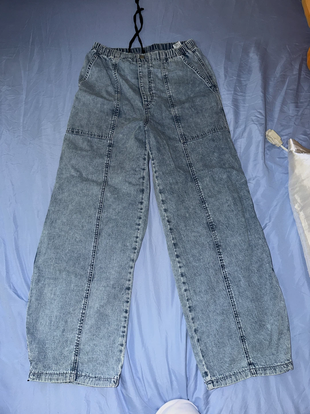 GU Light Blue Elastic Waist Denim Pants