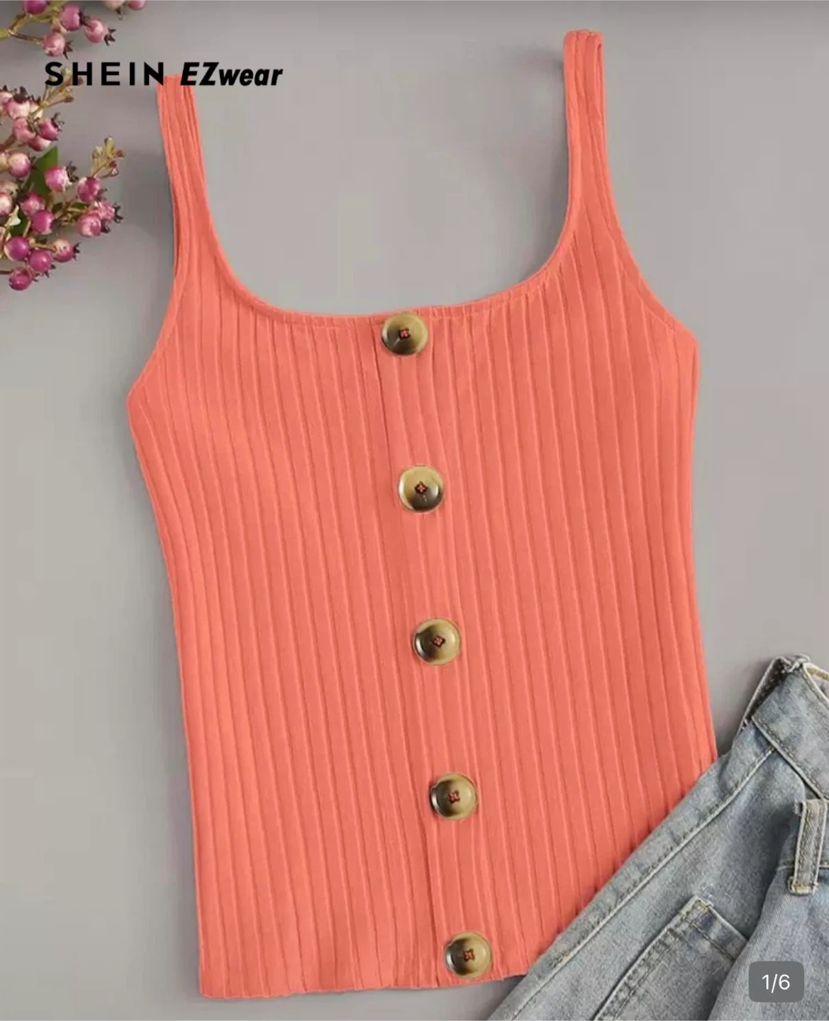 SHEIN EZwear Button-Front Ribbed Tank