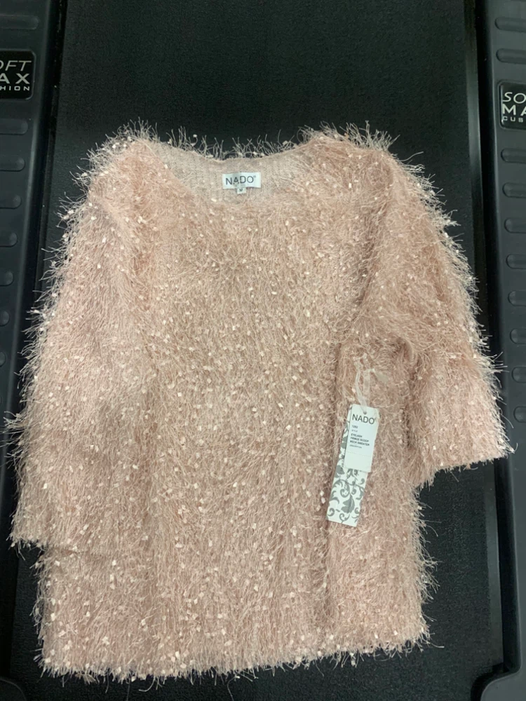 NADO Eyelash Fringe Scoop Neck Sweater