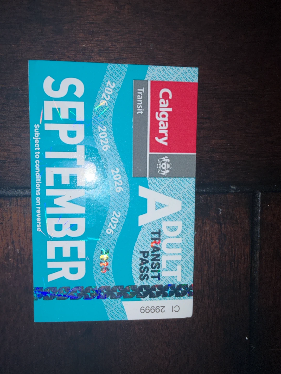 Calgary Transit Adult Monthly Pass September 2026