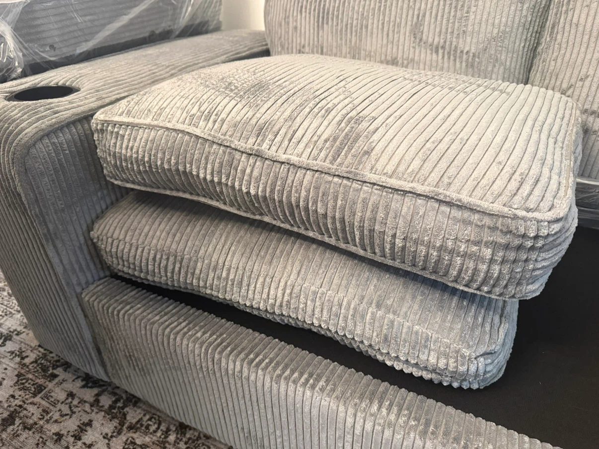 Grey Corduroy Sofa with Cupholder - photo 2