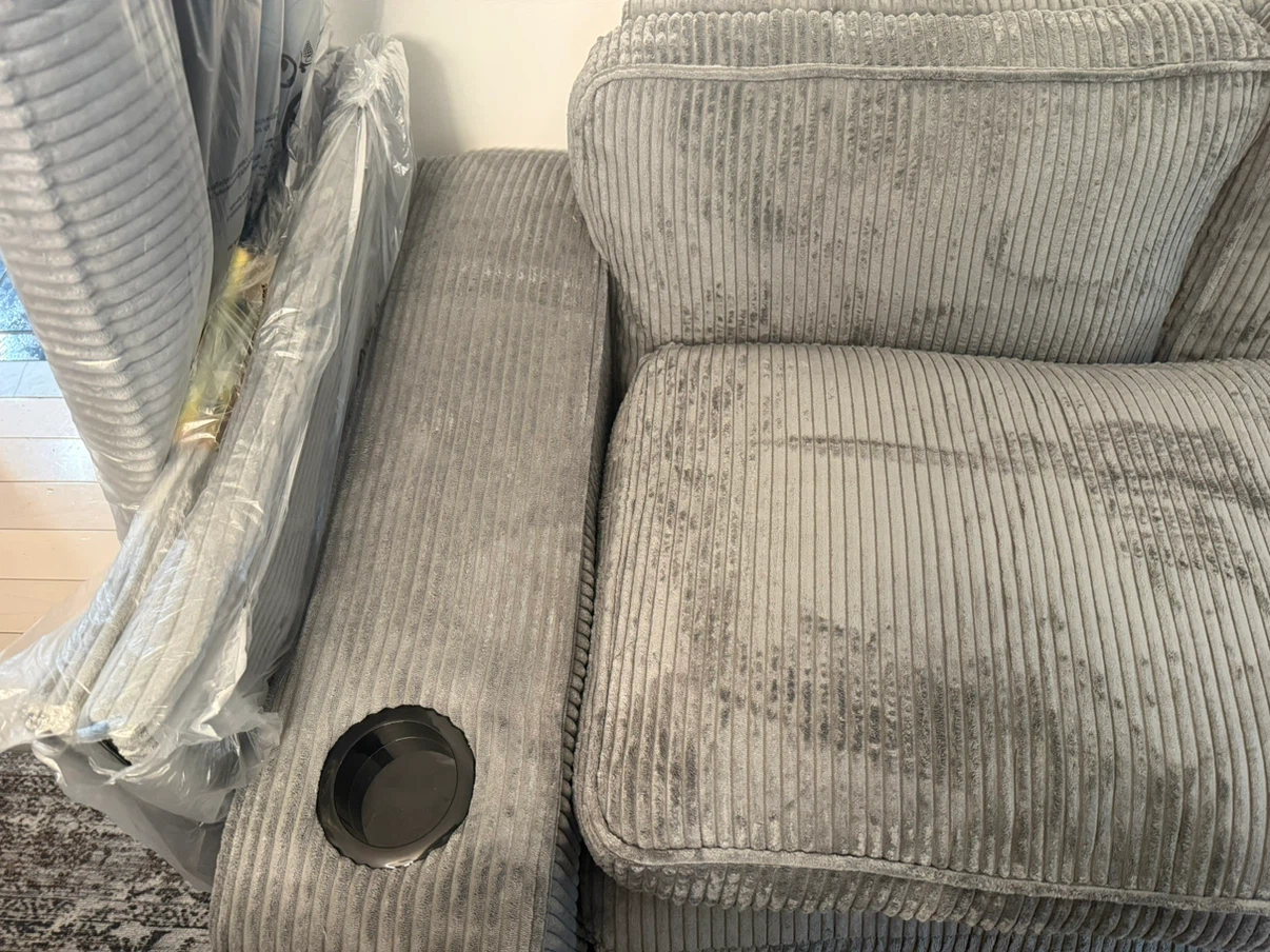 Grey Corduroy Sofa with Cupholder - photo 3