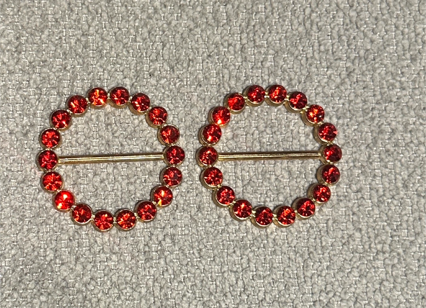Set of Two Round Red Rhinestone Buckles