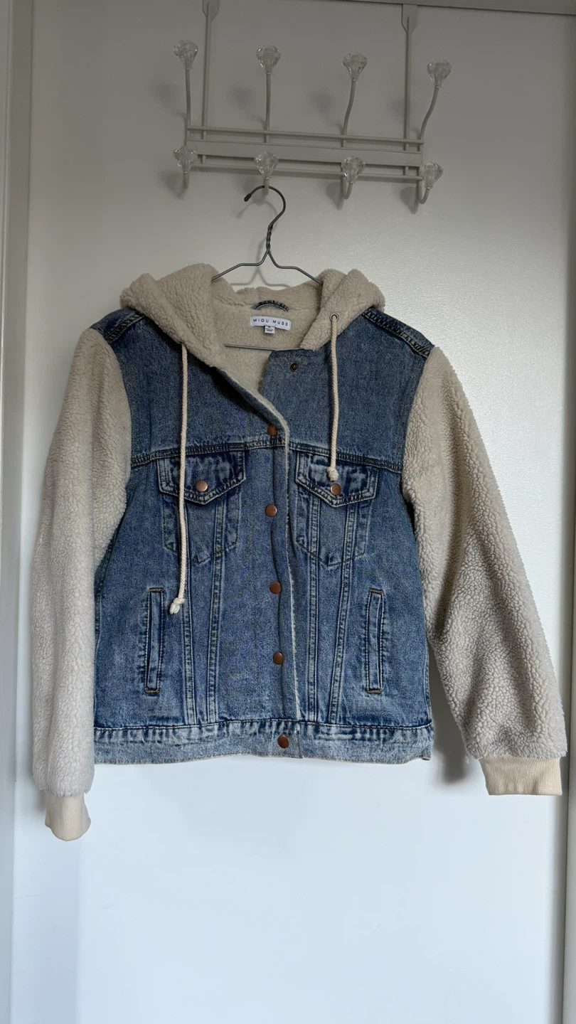 Miou Muse Denim Sherpa Hoodie Jacket
