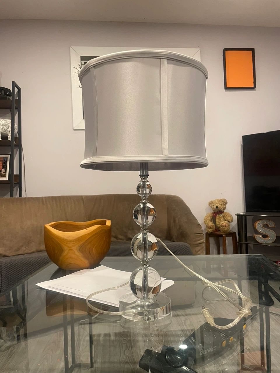Set of Two Grey Nesting Tables and lamp for sale