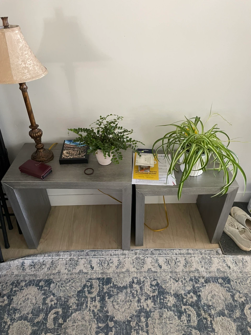 Set of Two Grey Nesting Tables and lamp for sale - photo 2
