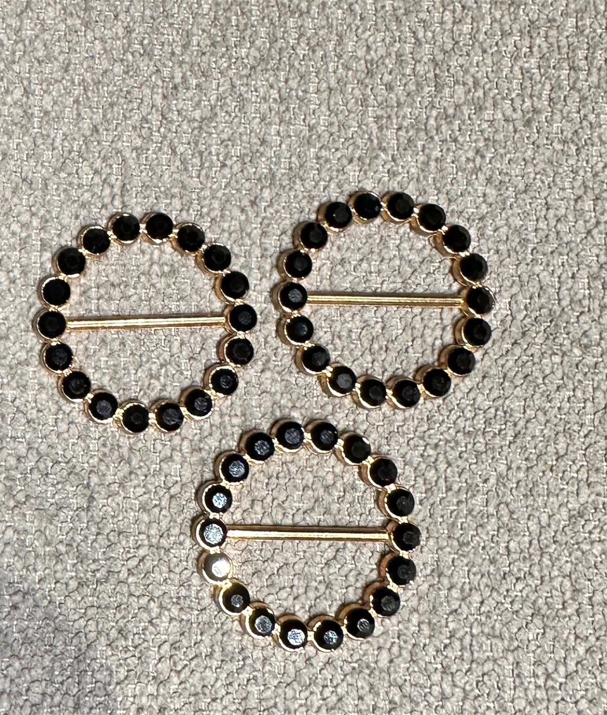 Three Gold-Tone and Black Crystal Scarf Slides