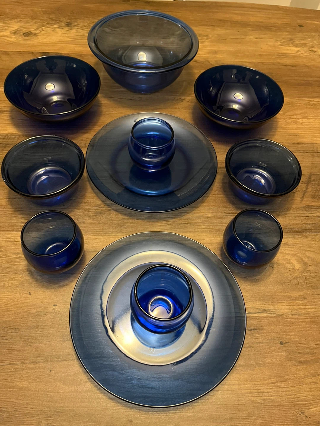 Blue Glass Serving Bowl Set