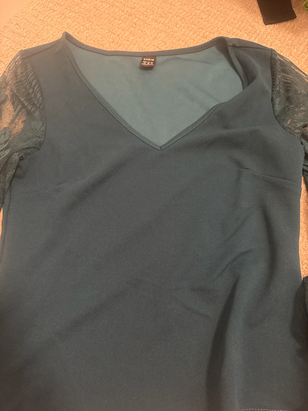 SHEIN Teal Lace Sleeve Top