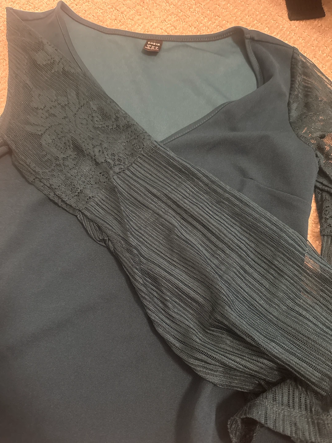 SHEIN Teal Lace Sleeve Top - photo 2