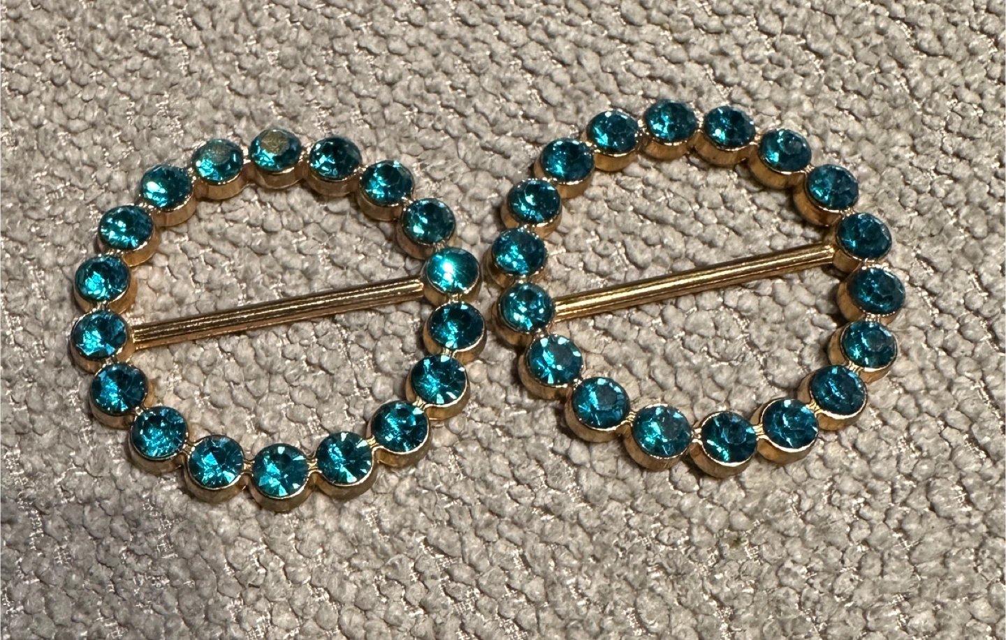 Set of Two Blue Rhinestone Circular Buckles