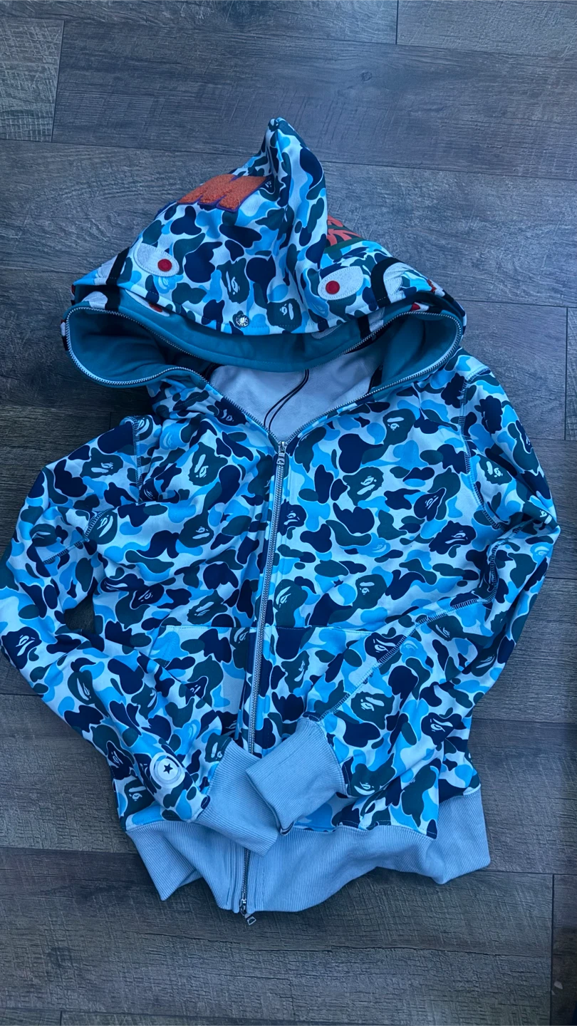 A Bathing Ape Blue Camo Shark Hoodie