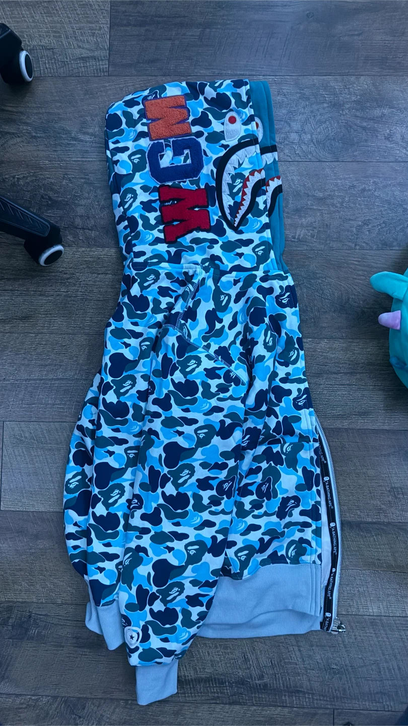 A Bathing Ape Blue Camo Shark Hoodie - photo 3