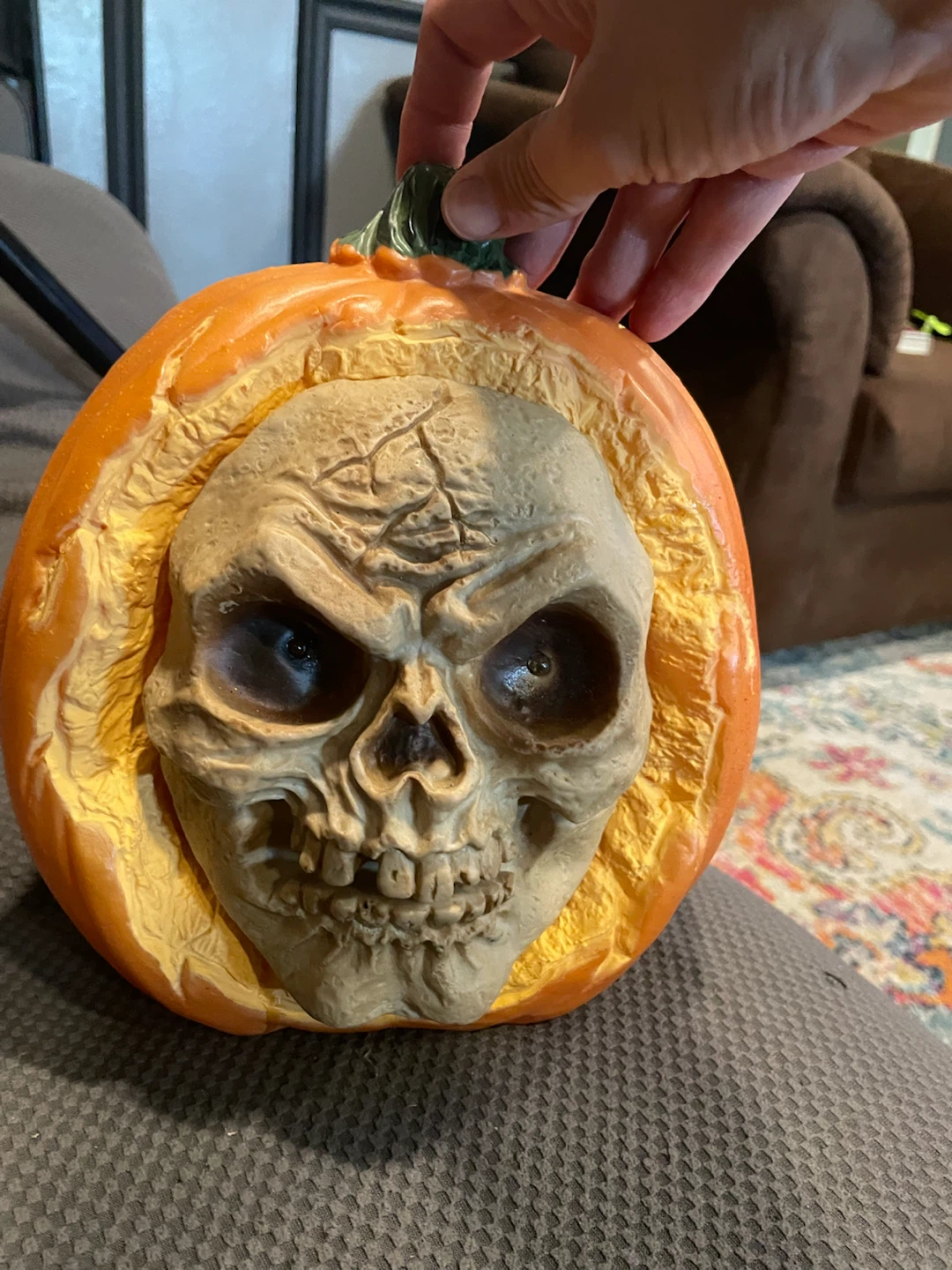 Skull Carved Pumpkin Decoration