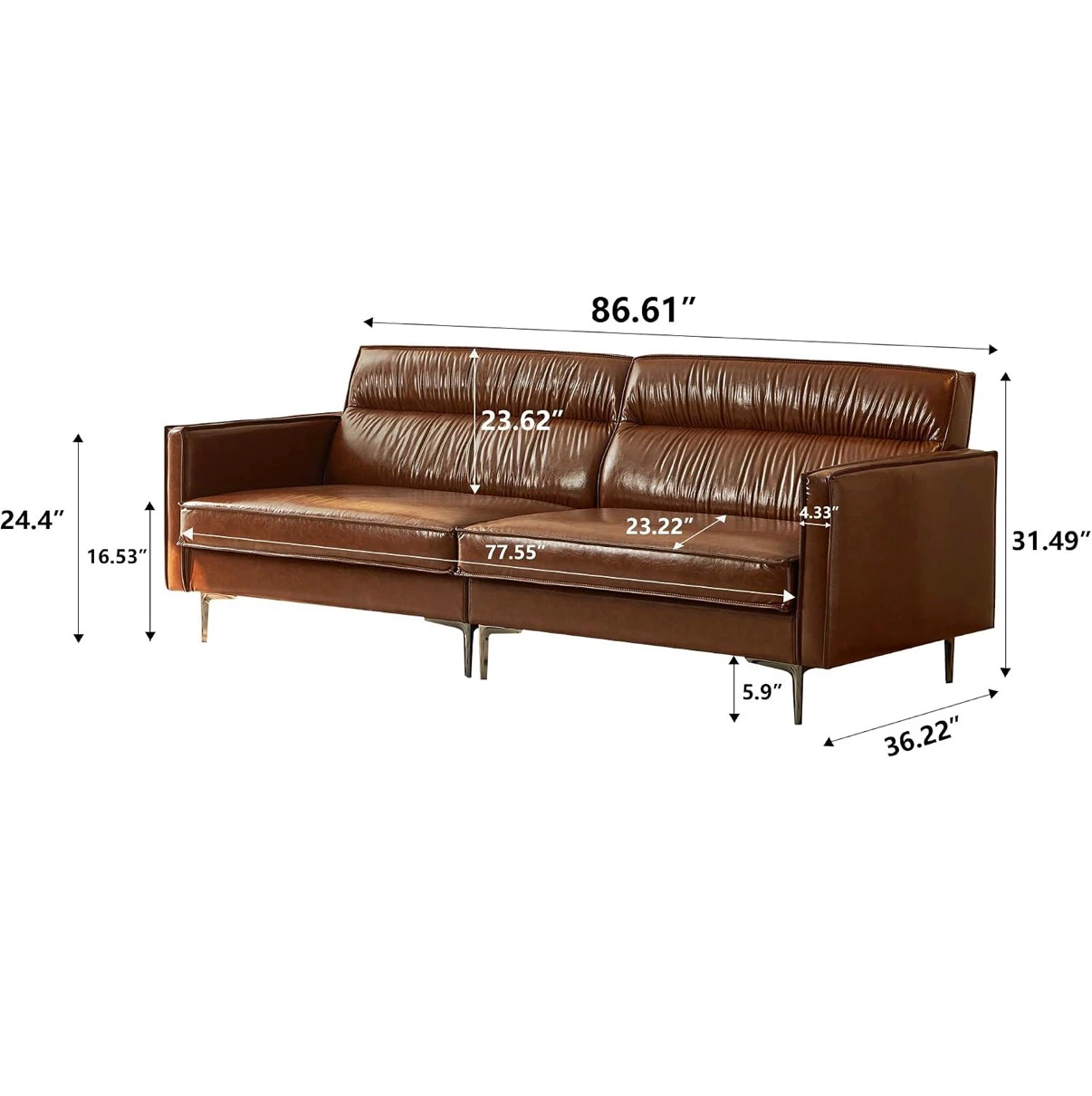 NessCarsti Mid-Century Modern 3-Seater Faux Leather Sofa - photo 2
