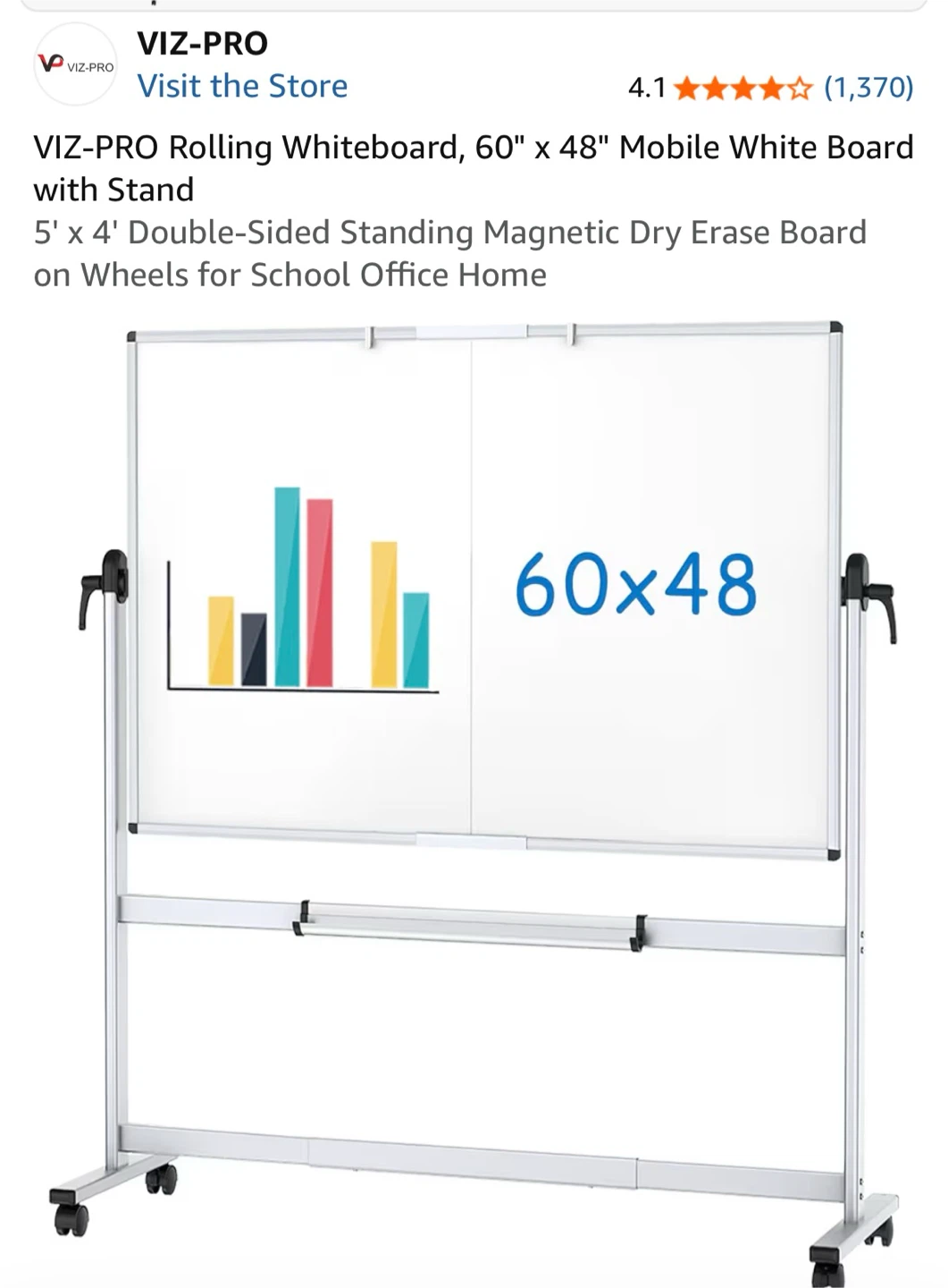 VIZ-PRO 60” × 48” Double-Sided Magnetic Rolling Whiteboard - photo 4