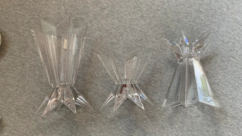 Set of 3 MCM Crystal 6 Point Star Candle Holders - photo 3