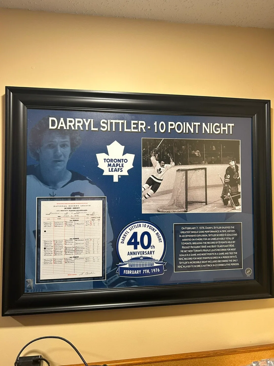 Darryl Sittler 10 Point Night 40th Anniversary Frame