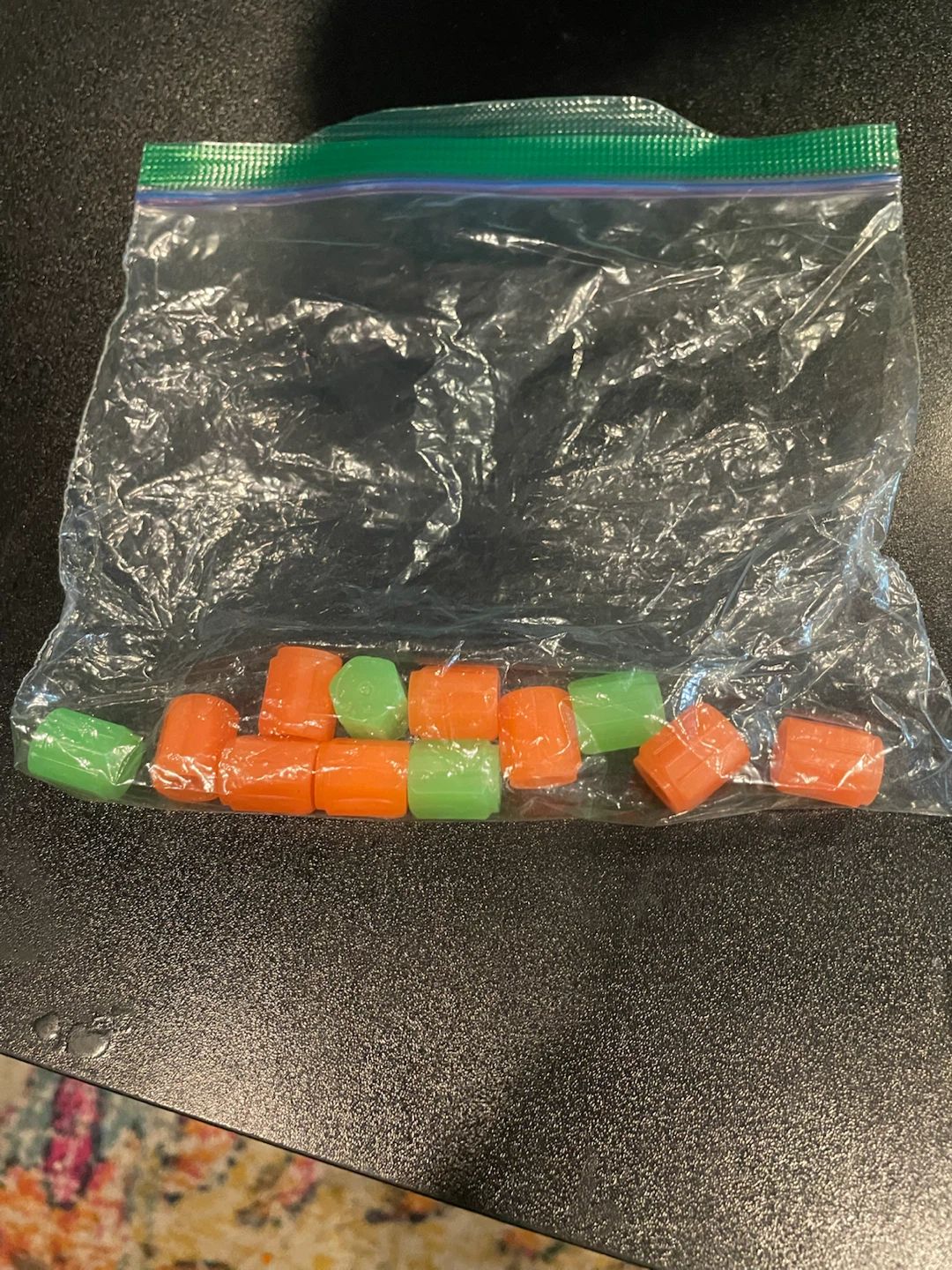 Set of 13 Orange and Green Plastic Tube Beads
