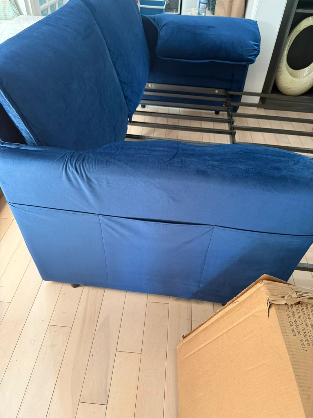 Blue Velvet Convertible Sofa Bed - photo 4