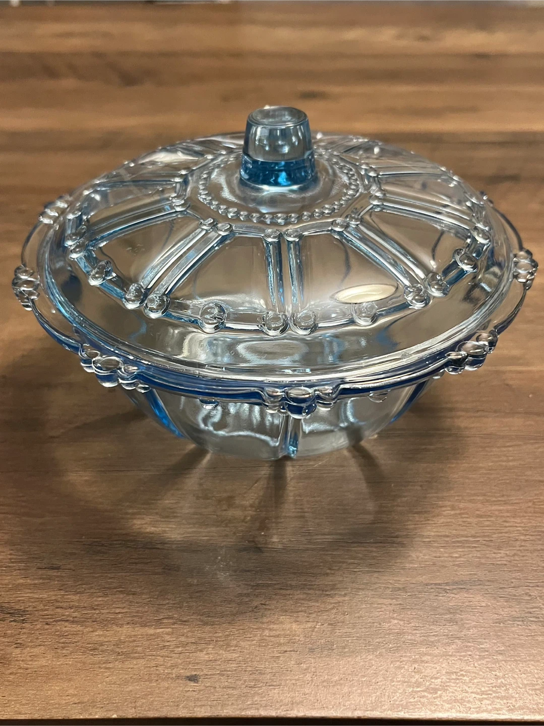 Vintage Blue Glass Covered Dish