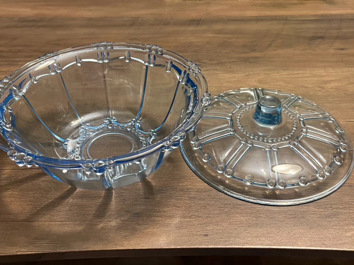 Vintage Blue Glass Covered Dish - photo 2