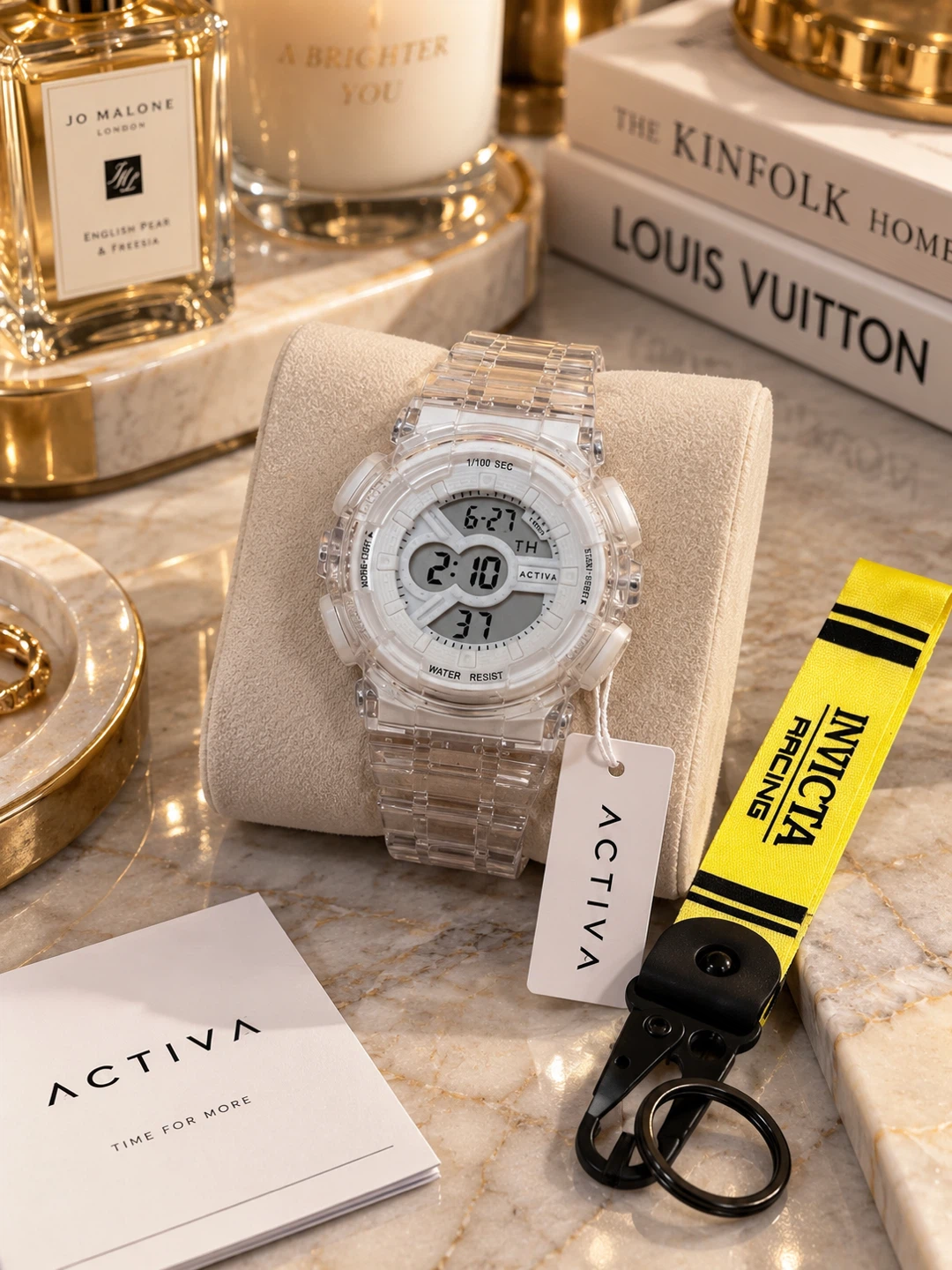 NEW Activa Clear Digital Watch + Invicta Racing Keychain