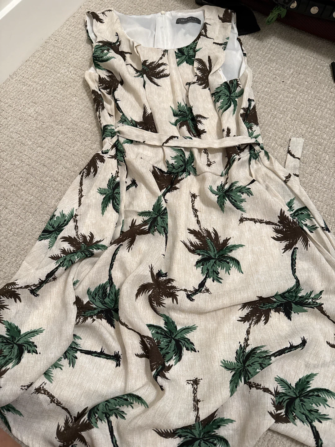 Suzy Shier Palm Tree Print Sleeveless Dress