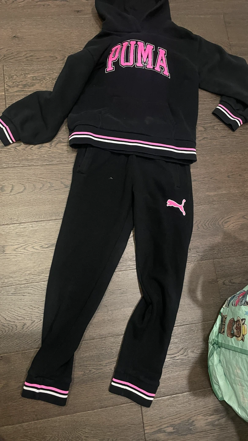 Puma Girls Black and Pink Tracksuit