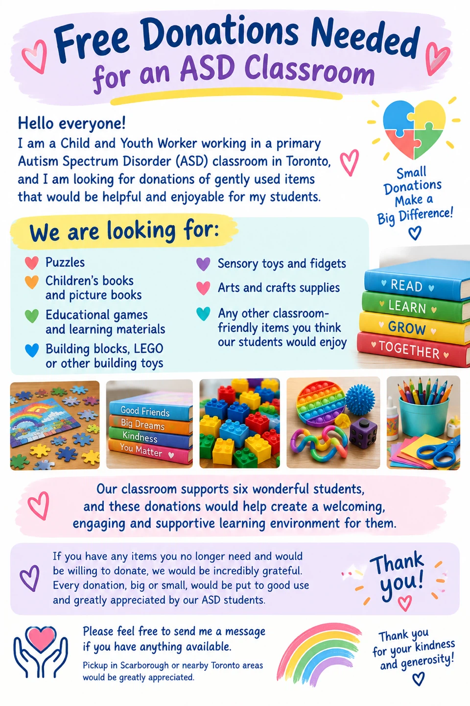 Free Donations Needed for an ASD Classroom ❤️