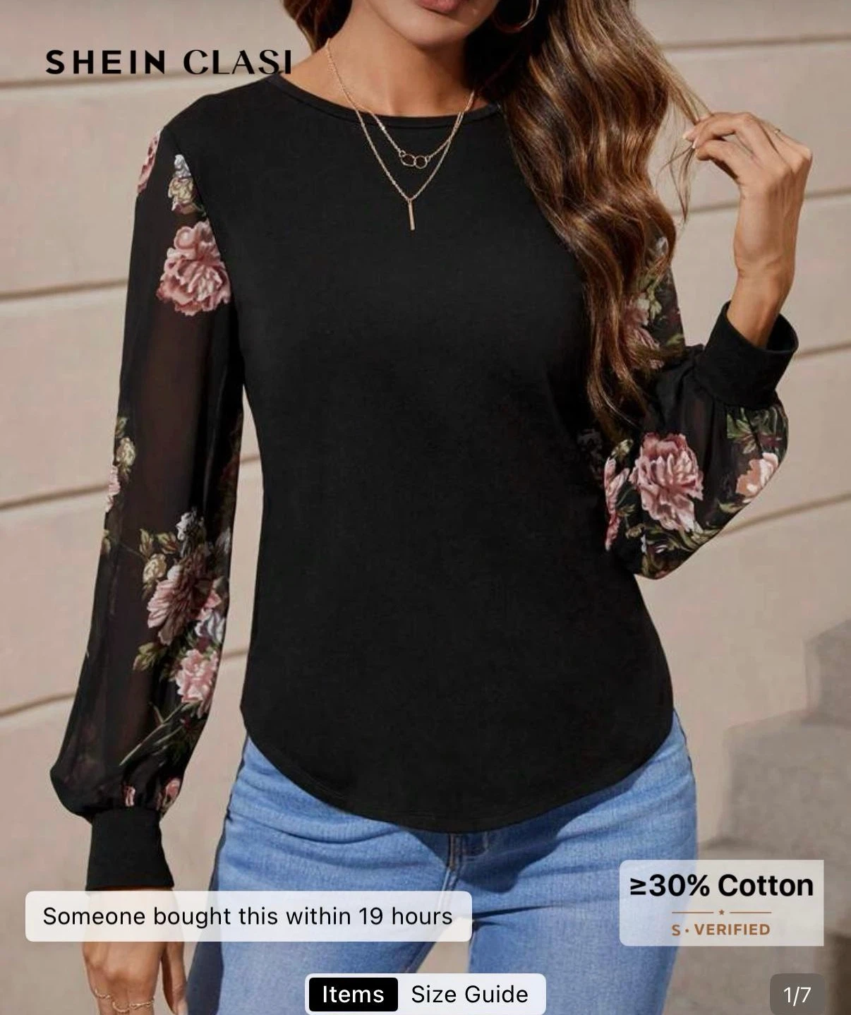 Shein Black Floral Sleeve Top - photo 2