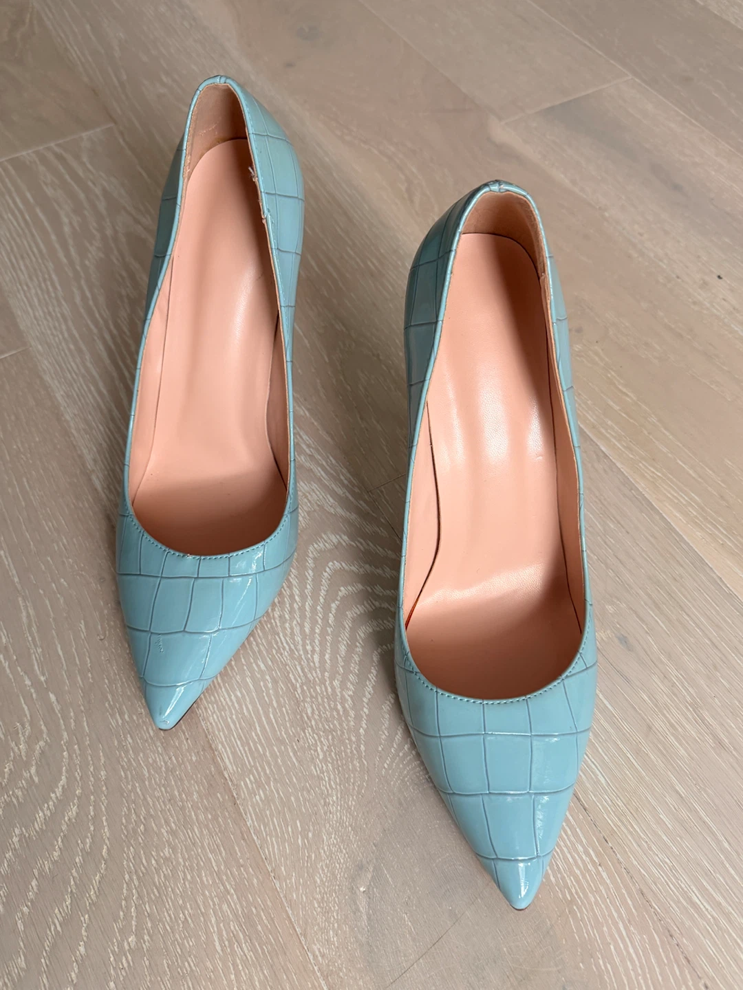 Light Blue Croc-Embossed Pointed Heels - photo 2