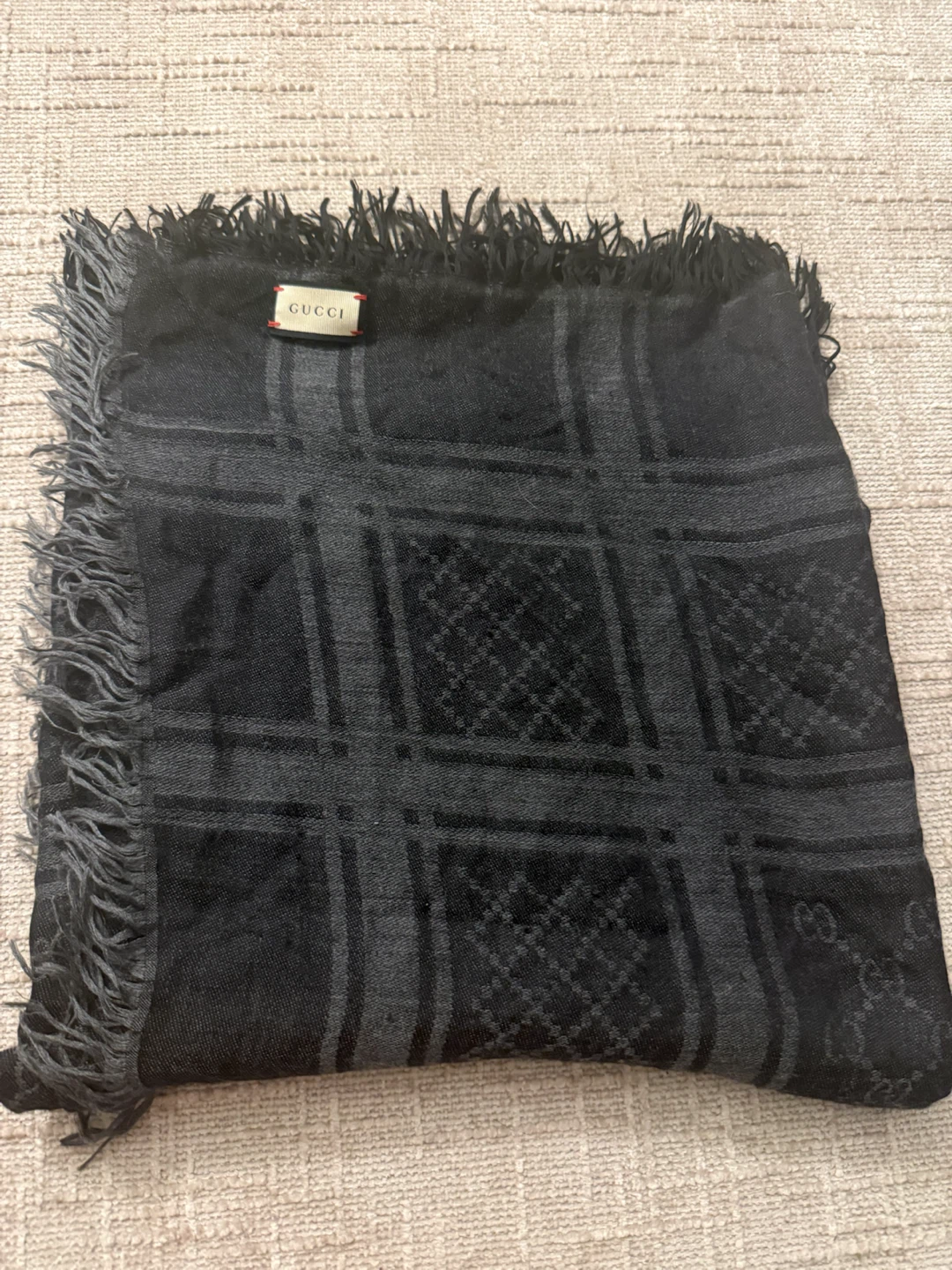 Gucci GG Monogram Scarf in Black grey silk wool