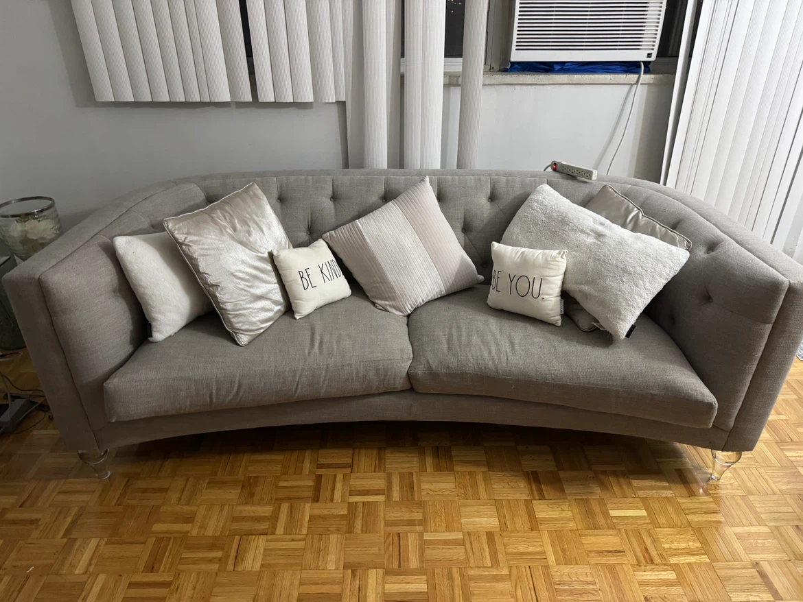 Beige Tufted Curved Sofa